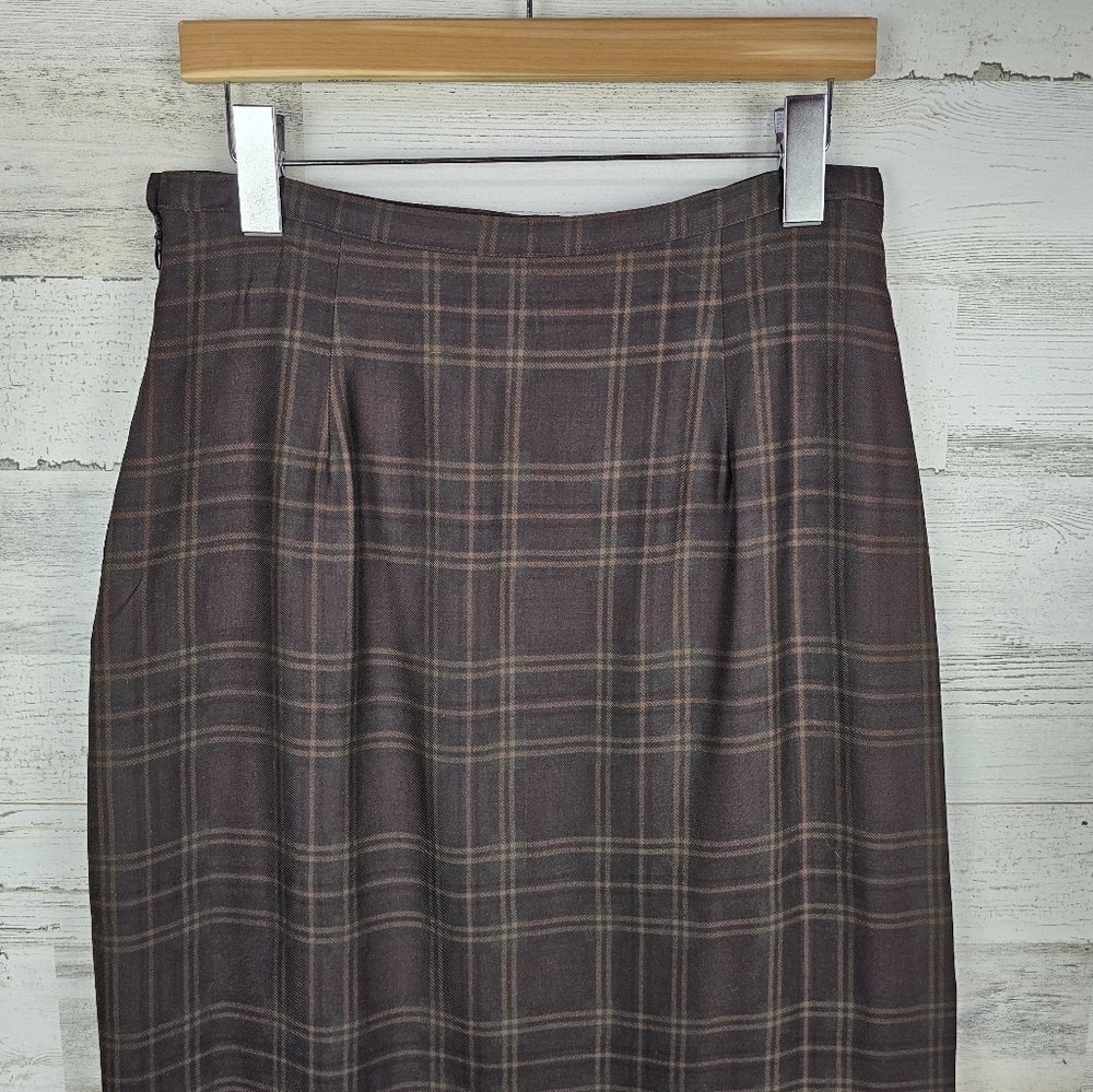 VTG Breeches Tartan Plaid Wool Blend Maxi Skirt Sz 12 Brown Paisley Academia - Picture 9 of 15